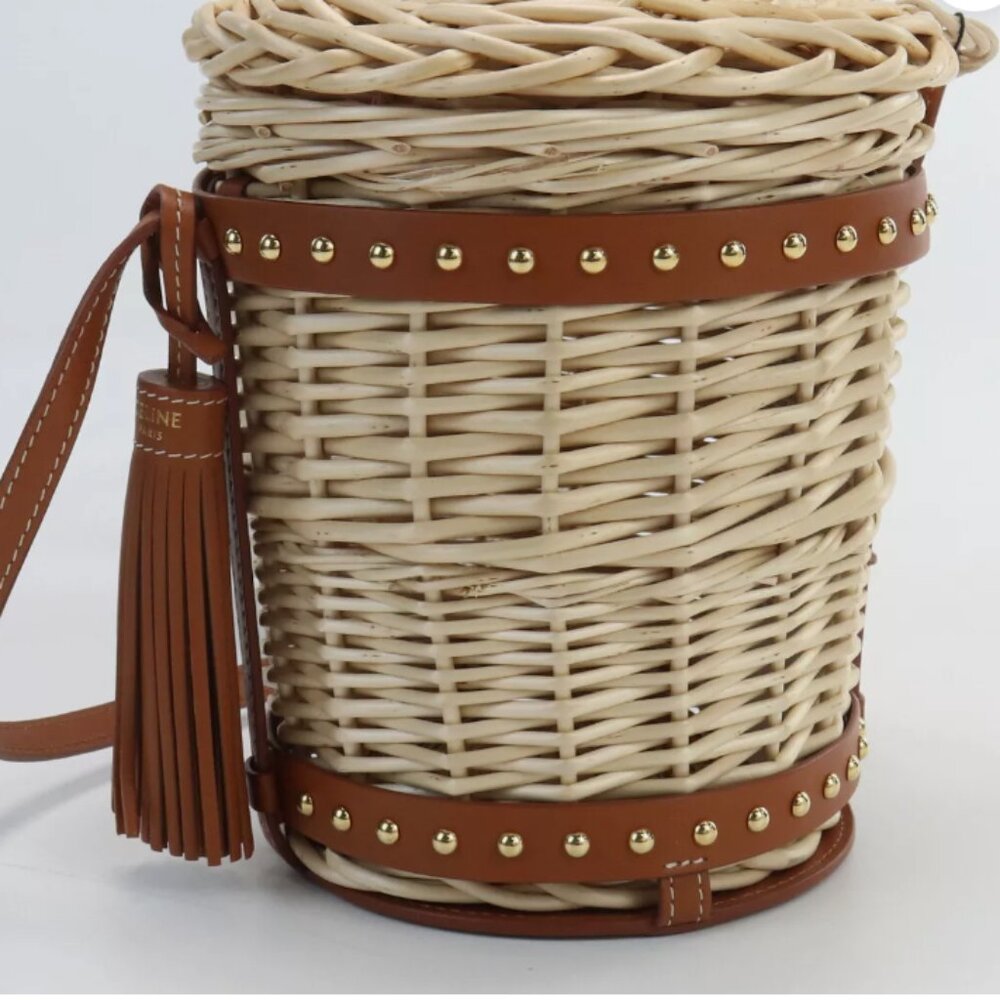 Celine Classic Pannier Bucket Diagonal Shoulder Bag, Raffia beige - Picture 5 of 8